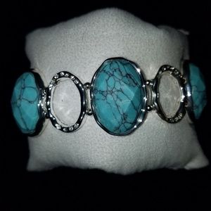 Silver and crystal turquoise stretch bracelet